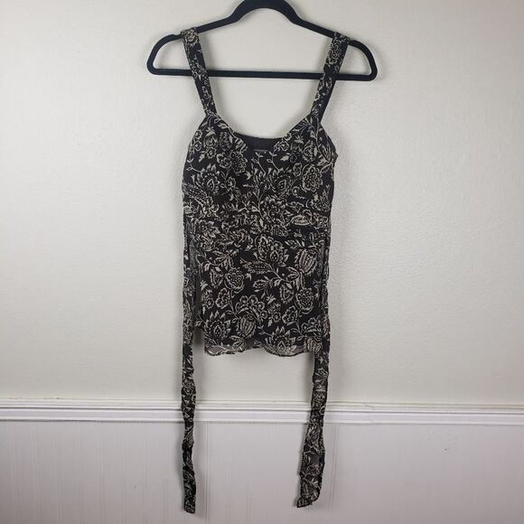 Women's Ann Taylor Brown Chiffon Floral Ruched Business Casual Attire Size 02 - Picture 4 of 11